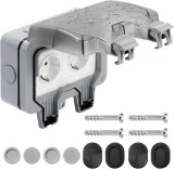 Priza dubla exterior, Jormftte, cu capac de protectie, pentru gradina/piscina/baie, IP66, Gri