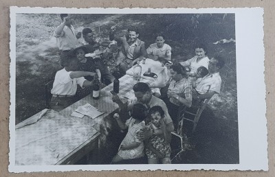 FOTOGRAFIE DE GRUP LA O PETRECERE CAMPENEASCA , CU LAUTAR , TIP CARTE POSTALA , MONOCROMA , NECIRCULATA , IUNIE 1939 foto