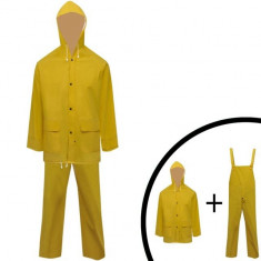 Costum de ploaie impermeabil cu gluga, L, galben, 2 piese foto