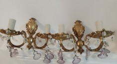 Superb set de aplice antice in stil francez din bronz masiv și cristal