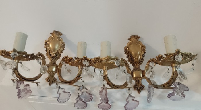 Superb set de aplice antice in stil francez din bronz masiv și cristal