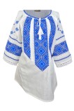 Bluza dama tip ie 024, alb neted/albastru royal , marimea L, Casual, Bumbac
