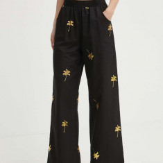 Never Fully Dressed pantaloni din amestec de in culoarea negru, drept, high waist