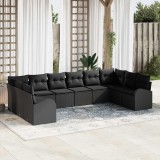 Cumpara ieftin Set de canapele pentru grădină cu pernă 10 pcs Negru