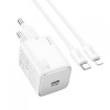 Incarcator Retea Cu Cablu Lightning HOCO N40, 20W, 3A, 1 x USB-C, Alb, Apple