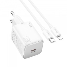 Incarcator Retea Cu Cablu Lightning HOCO N40, 20W, 3A, 1 x USB-C, Alb