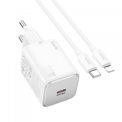Incarcator Retea Cu Cablu Lightning HOCO N40, 20W, 3A, 1 x USB-C, Alb foto