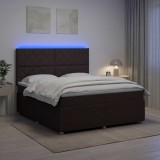 Cumpara ieftin Pat cu arcuri LED si saltea Maro inchis 160 x 200 cm Tesatura