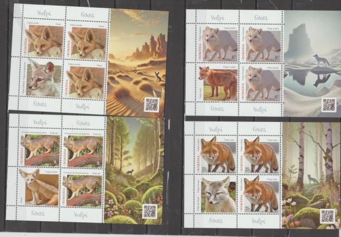ROMANIA 2025 VULPI Minicoli cu 3 timbre+ 1 vinieta si bordura ilustratab LP.2507 MNH**