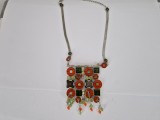 Lant cu Pandantiv Multicolor Vintage - Material Alama Argintata