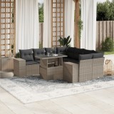 Cumpara ieftin Set canapele de grădină cu perne, 9 piese gri deschis poliratan