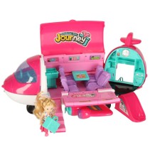Avion de jucarie 2 &icirc;n 1 cu papusa si accesorii, set interactiv roz