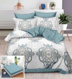 Lenjerie Pat Bumbac 6 Piese Cu Elastic Albastru 180x200 cm