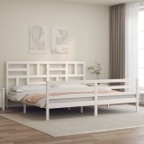 VidaXL Cadru pat cu tăblie 200x200 cm, alb, lemn masiv
