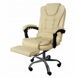 Cumpara ieftin Scaun de birou, Malatec, cu suport pentru picioare, rotativ, piele ecologica, crem, 65x102/110 cm