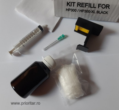 Kit refill negru reincarcare cartuse HP-300 ( HP300 HP-300-XL CC640E CC641E ) foto