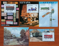 GUYANA-&amp;#039;&amp;#039;FEROVIARA:LOCOMOTIVE,VAGOANE ETC&amp;#039;&amp;#039;=LOT 5 COLITE-STAMPILATE foto
