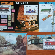 GUYANA-''FEROVIARA:LOCOMOTIVE,VAGOANE ETC''=LOT 5 COLITE-STAMPILATE