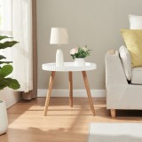 Masuta laterala Bongard alba &Oslash;50x45 cm cu picioare din bambus