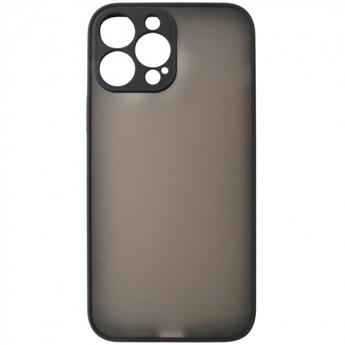 Husa spate policarbonat gri semitransparent + TPU negru, butoane rosii, pentru Apple iPhone 13 Pro Max