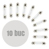 Bec Auto SV8.5 11x39mm 12V 5W Carguard - Set 10 Bucati - Becuri Auto Sofit Alb