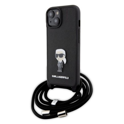 Husa pentru iPhone 15 / iPhone 14 / iPhone 13 - Karl Lagerfeld Saffiano Crossbody (KLHCP15SSASKNPSK) - Monogram Metal Pin Karl foto