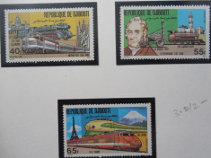 Bloc serie timbre locomotive trenuri cai ferate Djibouti nestampilate foto