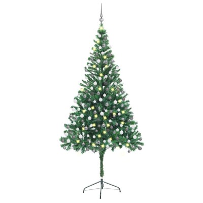 Brad de Crăciun pre-iluminat cu set globuri, 210 cm, 910 ramuri foto