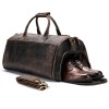 Geanta de voiaj din piele naturala, multifunctionala, Atlas, capacitate mare, compartiment costum si incaltaminte, maro inchis vintage