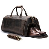 Cumpara ieftin Geanta de voiaj din piele naturala, multifunctionala, Atlas, capacitate mare, compartiment costum si incaltaminte, maro inchis vintage
