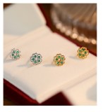 Cumpara ieftin Cercei din Argint 925 Rodiat , Emerald Floral Studs