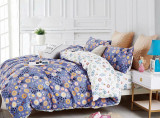 Lenjerie de pat pentru o persoana cu husa elastic pat si 2 fete perna patrata, Cyra, bumbac mercerizat, multicolor