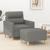 vidaXL Fotoliu canapea cu taburet, gri &icirc;nchis, 60 cm, textil 3153414