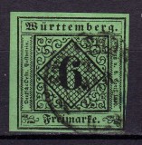 Cumpara ieftin ✅ (S44) Germania veche - Wurttemberg 1851 &quot;Cifra in romb&quot; , Michel nr. 3 / verde-albastrui cota 40 Euro , stampilat