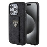 Husa iPhone 15 Pro originala Guess Grip Stand 4G Triangle Strass, negru, GUHCP15LPGS4TDK