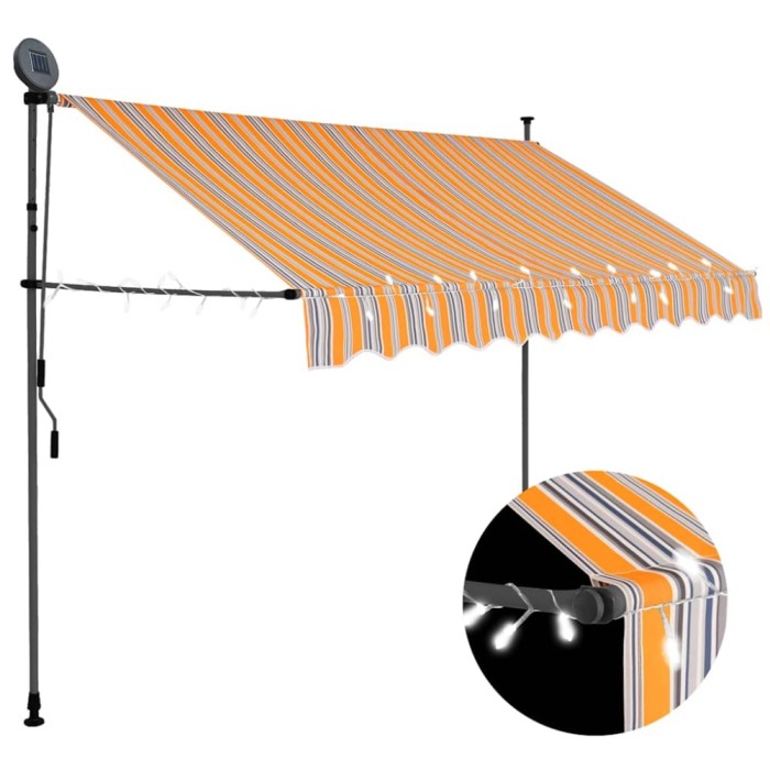 Copertină retractabilă manual cu LED, galben &amp; albastru, 250 cm