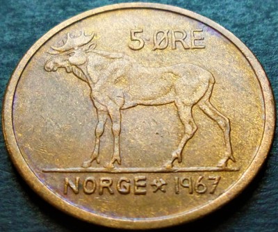 Moneda 5 ORE - NORVEGIA, anul 1967 *cod 135 A foto