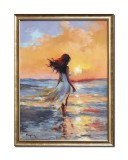 Cumpara ieftin Tablou apus de soare la malul marii pictat manual inramat, Reverie, 75x55cm ulei pe panza, rama din lemn, Geo Ungureanu