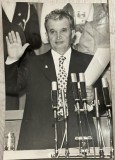 Anii 70 -80, Foto Nicolae Ceusescu vorbind la tribună, 18x13 cm, arhiva Scanteia Tineretului, comunism, epoca de aur, Romania, istorie, propaganda