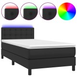 Cumpara ieftin Pat cu arcuri, saltea si LED, negru, 90x190 cm, piele ecologica