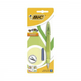 Stilou Plastic BIC Easy Clic, Albastru, Rezerva Standard, Corp Verde, Rezerva Inclusa, Blister, Stilouri cu Rezerva Standard, Stilouri Scoala, Stilour