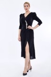 Rochie plisata eleganta de dama midi cu maneca lunga neagra - XL(42)