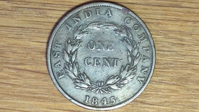 R10 Straits Settlements -raritate coloniala exotica- 1 cent 1845 an unic - Victoria foto