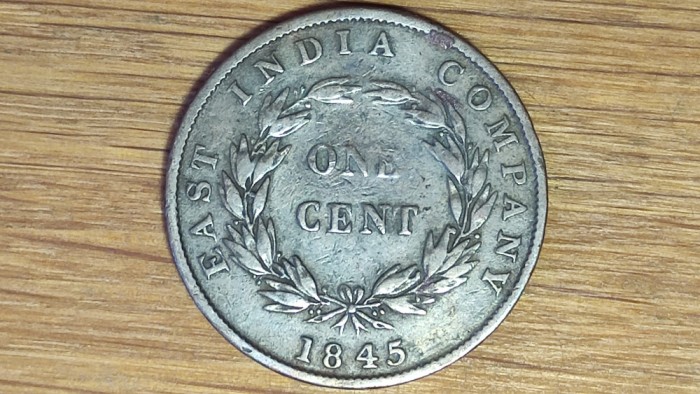 R10 Straits Settlements -raritate coloniala exotica- 1 cent 1845 an unic - Victoria