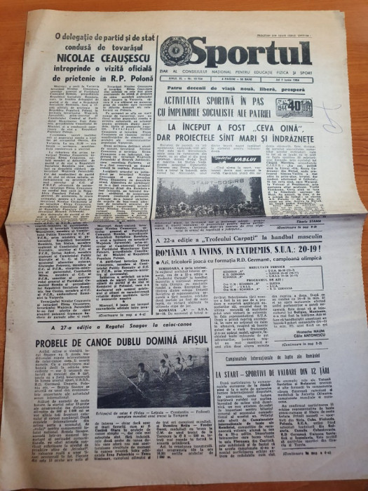 sportul 7 iunie 1984-regata snagov la caiac canoe,handbal masculin
