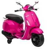 AIYAPLAY Motocicletă electrică pentru copii cu licență Vespa, roți ajutătoare, far și muzică, PP și metal, 107x47x73 cm, Roz | Aosom Romania