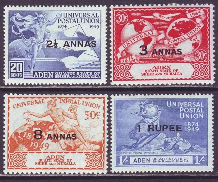 Aden, Qu&#039;aiti State 1949 - Aniversare UPU, supratipar, serie neuzata