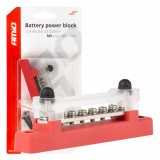 Bloc distribuitor masa si plus Bus Bar M6 12V-48V 150A cu 6 suruburi M6, pentru sisteme de alimentare auto, marin si energetic, AMiO 03810