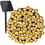 Instalatie craciun, 32 metri, 300 de led-uri, alb cald, cu energie solara, fir de cupru, liniar, interior/exterior, flippy