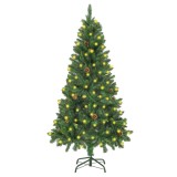 Brad Crăciun artificial pre-iluminat globuri/conuri pin 150 cm